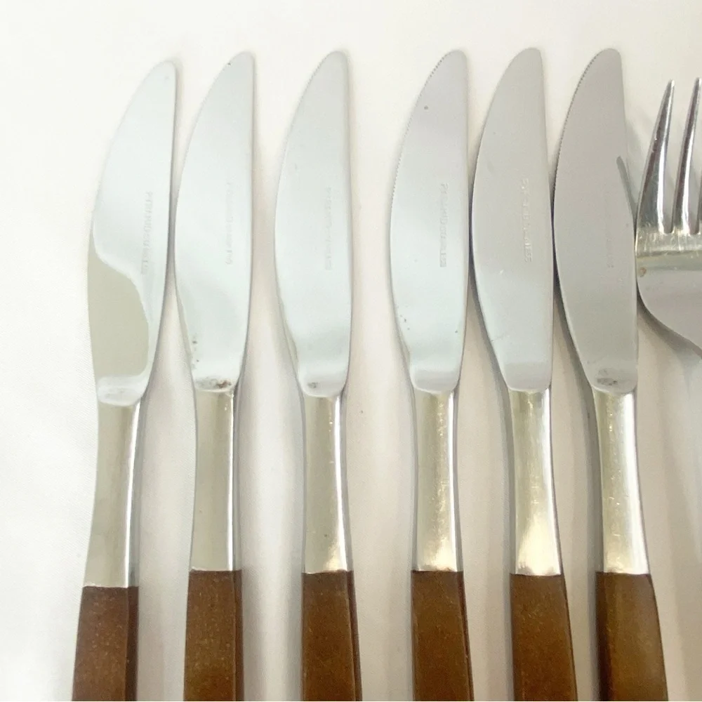 Pyramid Mix Lot 9 Replacement Flatware Wood Handles Japan Vintage Stainless MCM